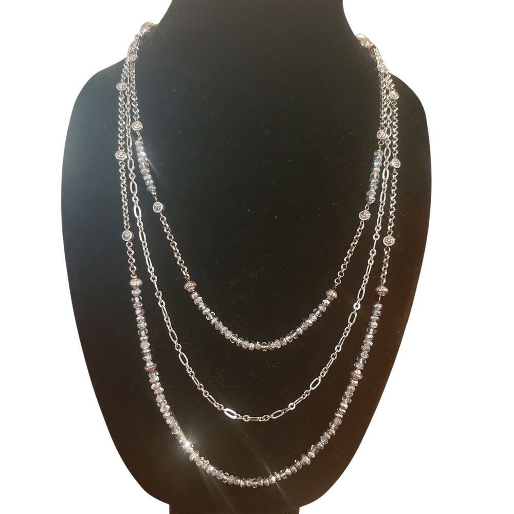 Brighton Silver Tone Multi Strand Layered Necklace‎ Beaded Fashion Jewelry Women